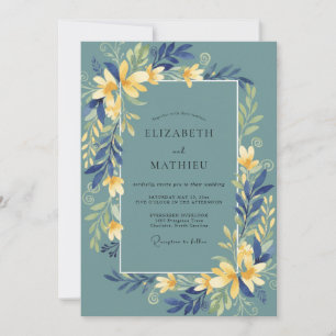 Teal Artistic Botanical Flourish Wedding Invitation