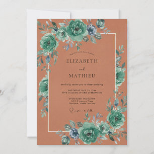 Teal Artistic Flourish Wedding Invitation