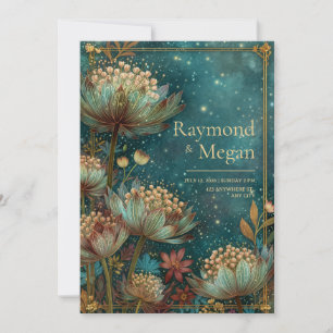 Teal Astrantia Glow Emerald Celestial Wedding Invitation