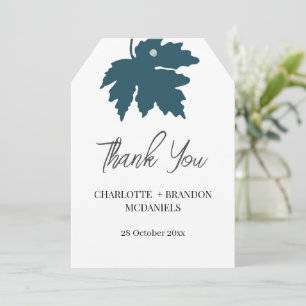 Teal Autumn Maple Leaf Wedding Thank You  Card