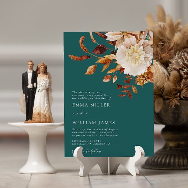 Teal Autumn Modern Watercolor Terracotta Wedding Invitation (Teal Autumn Modern Watercolor Terracotta Wedding Invitation by Painted Paperie
)