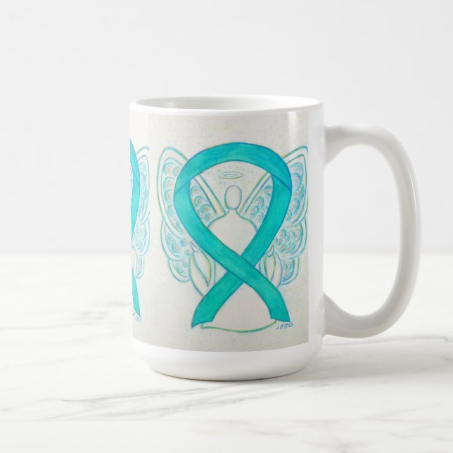 Teal Awareness Ribbon Angel Art Mug (Right)