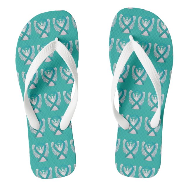 Teal Awareness Ribbon Angel Custom Flip Flops (Footbed)