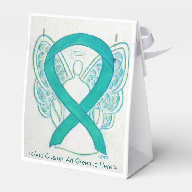 Teal Awareness Ribbon Angel Party Favour Boxes (Back Side)