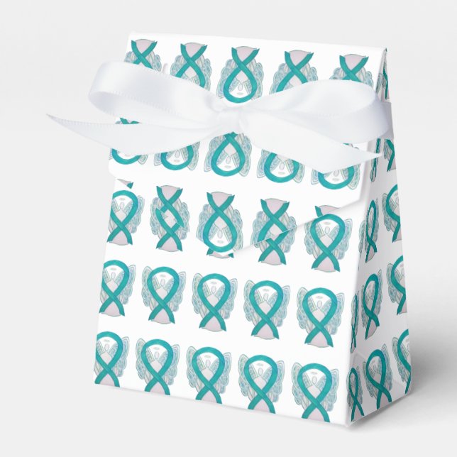 Teal Awareness Ribbon Angel Party Favour Boxes (Front Side)