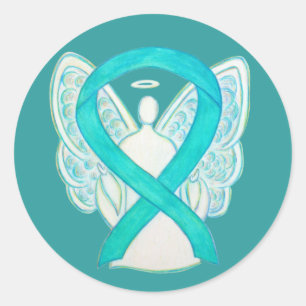 Teal Awareness Ribbon Custom Angel Decal Stickers