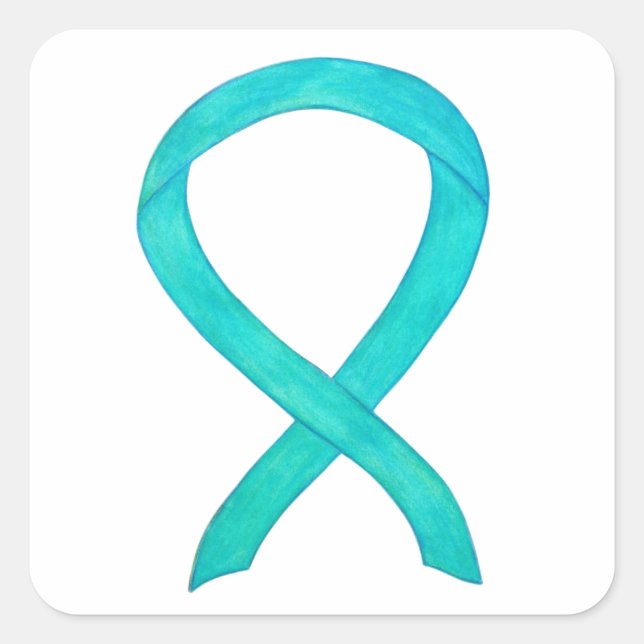 Teal Awareness Ribbon Custom Art Decal Stickers (Front)