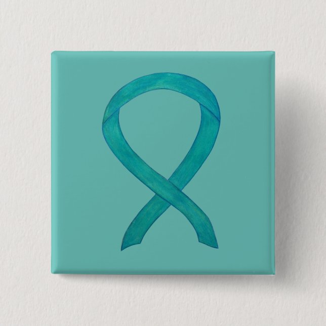 Teal Awareness Ribbon Custom Art Lapel Pin (Front)