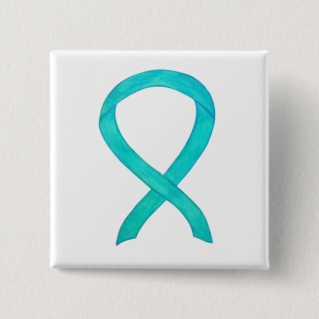 Teal Awareness Ribbon Custom Art Lapel Pin (Front)