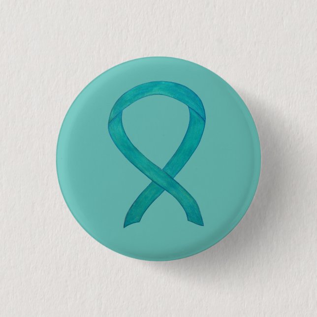 Teal Awareness Ribbon Custom Art Lapel Pin (Front)
