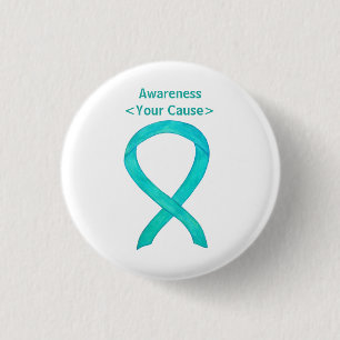 Teal Awareness Ribbon Custom Art Pin Button