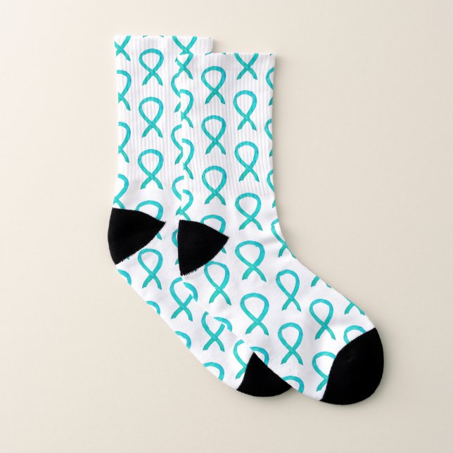 Teal Awareness Ribbon Custom Art Socks (Pair)