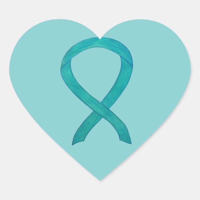 Teal Awareness Ribbon Custom Art Sticker Decals (Front)