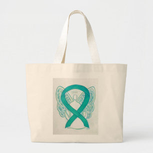 Teal Awareness Ribbon Custom Art Tote Bag