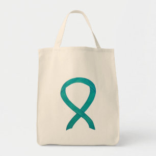 Teal Awareness Ribbon Custom Art Tote Bag
