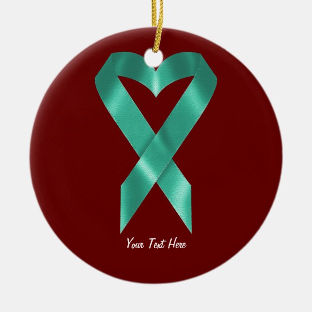 Teal Awareness Ribbon (customisable) Ceramic Tree Decoration (Front)