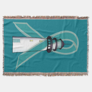 Teal Awareness Ribbon Lighthouse of Hope Throw Blanket