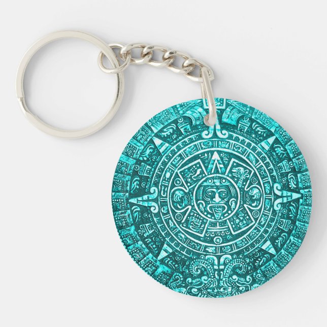 Teal Aztec Calender Key Chain (Front)