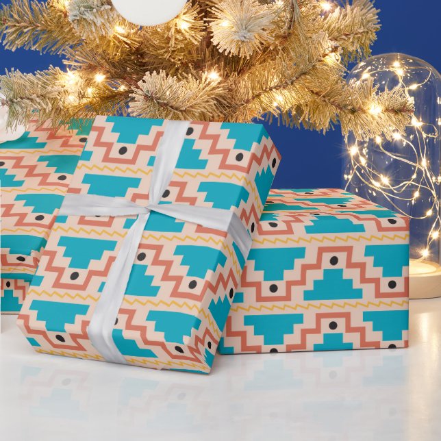 Teal Aztec Pattern Wrapping Paper (Holidays)