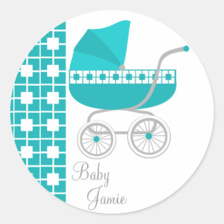 Teal Baby Buggy Classic Round Sticker
