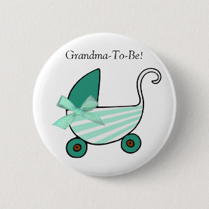 Teal Baby Carriage Grandmother Button