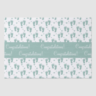 Teal Baby Footprints and Hearts Tissue Paper
