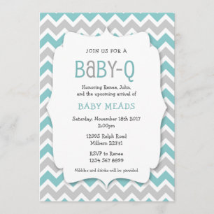 Teal Baby Q invite / neutral gender baby shower