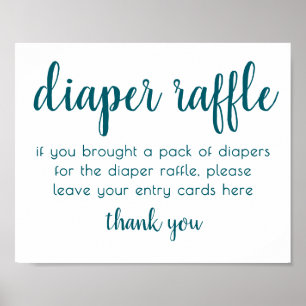 Teal Baby Shower   Aqua Diaper Raffle Table Sign
