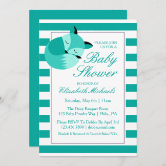 Teal Baby Shower Fox Invitation