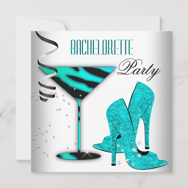 Teal Bachelorette White High Heel Shoes Invitation (Front)