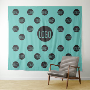 Teal backdrop Logo Company step and repeat Tapestry