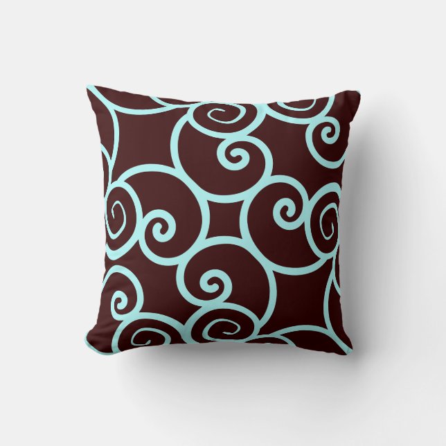teal background and brown abstract pattern pillow (Front)