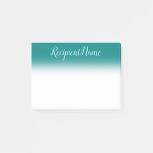 Teal Background and Light Cyan Script Style Name Post-it Notes