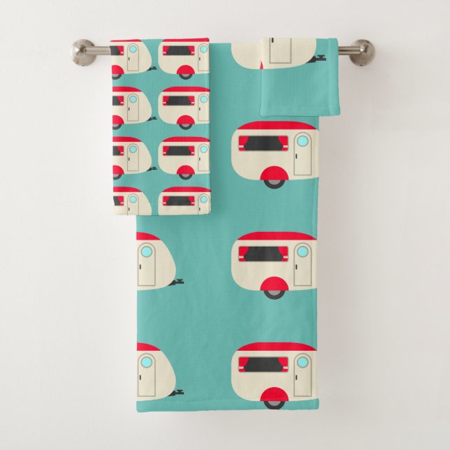 Teal Background Camper  Bath Towel Set (Insitu)