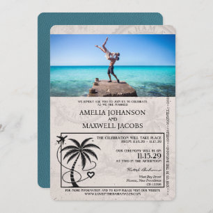Teal Bahamas Passport Wedding Invitation