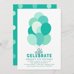 Teal Balloons Any Age Birthday Party Invitation