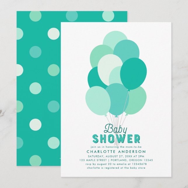 Teal Balloons Baby Shower Invitation (Front/Back)