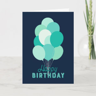 Teal Balloons Blue Happy Birthday Card