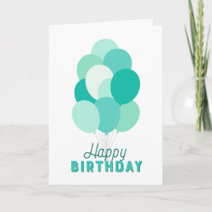Teal Balloons Happy Birthday Card