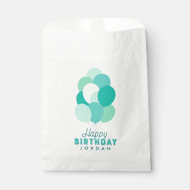 Teal Balloons Happy Birthday Favour Bags (Front)