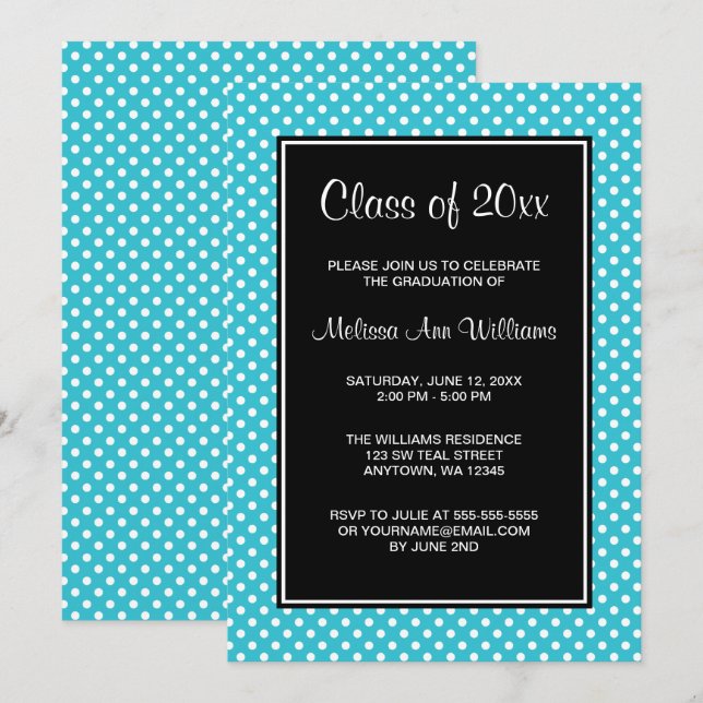 Teal Band Black Polka Dots Graduation Announcement (Front/Back)