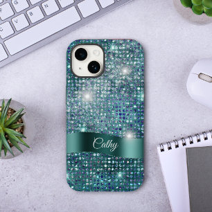 Teal Banner Sparkle Blue Gem Glam Case-Mate iPhone 14 Case
