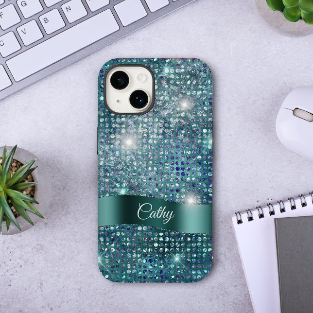 Teal Banner Sparkle Blue Gem Glam Case-Mate iPhone Case (Creator Uploaded)