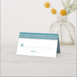 Teal Bar Mitzvah Silver Tallit Script Modern Bold Place Card<br><div class="desc">No Bar Mitzvah party is complete without personalised place cards. Let your favourite Bar Mitzvah be proud, rejoice and celebrate his milestone at his perfectly coordinated party. Bold, dusty teal blue green typography and a dusty teal blue green and silver glitter striped tallit inspired graphic overlay a simple, white background....</div>