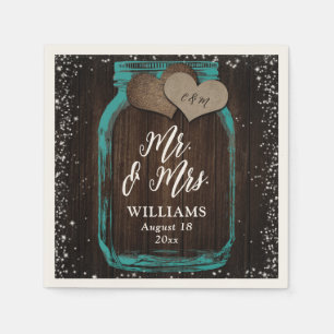 Teal Barn Wood Mason Jar Rustic Mr. & Mrs. Wedding Napkin