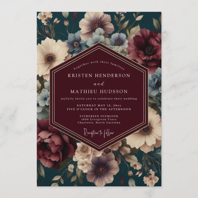 Teal Baroque Wedding Invitation (Front)