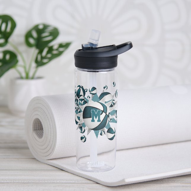 teal basketballs stars girls monogrammed water bottle (Yoga)