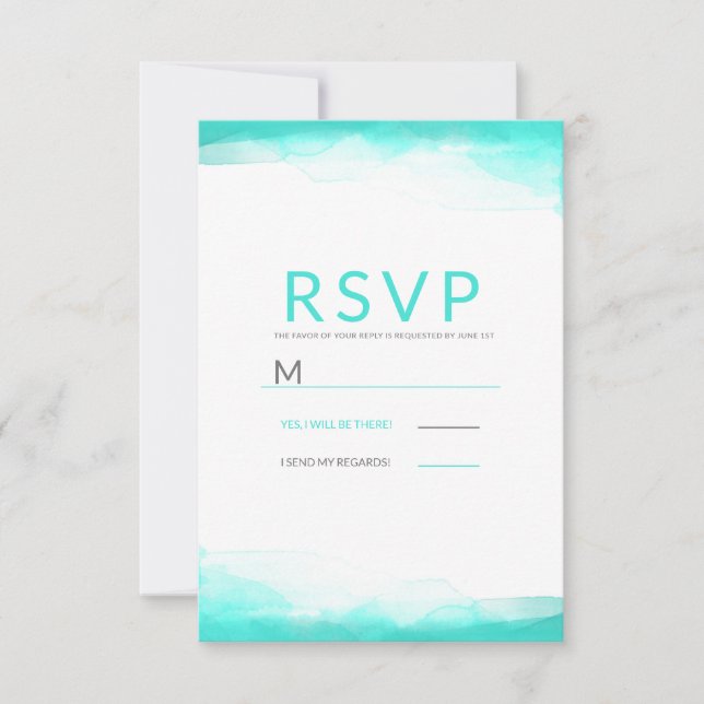 Teal Beach Aqua Watercolor Modern Wedding RSVP (Front)