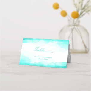 Teal Beach Aqua Watercolor Table Number Seating Place Card