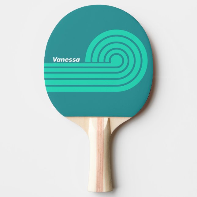 Teal Beach Breeze Curl Stripes with Name Ping Pong Paddle (Front)